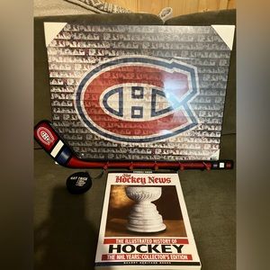 Montreal Canadians Picture and Stick Wall Hanger with 5 hooks.